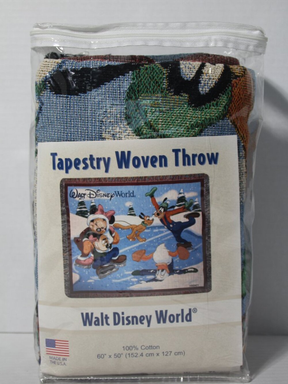 2010 Walt Disney World Tapestry Woven Throw Blanket 60 x 50” Ice Skating scene
